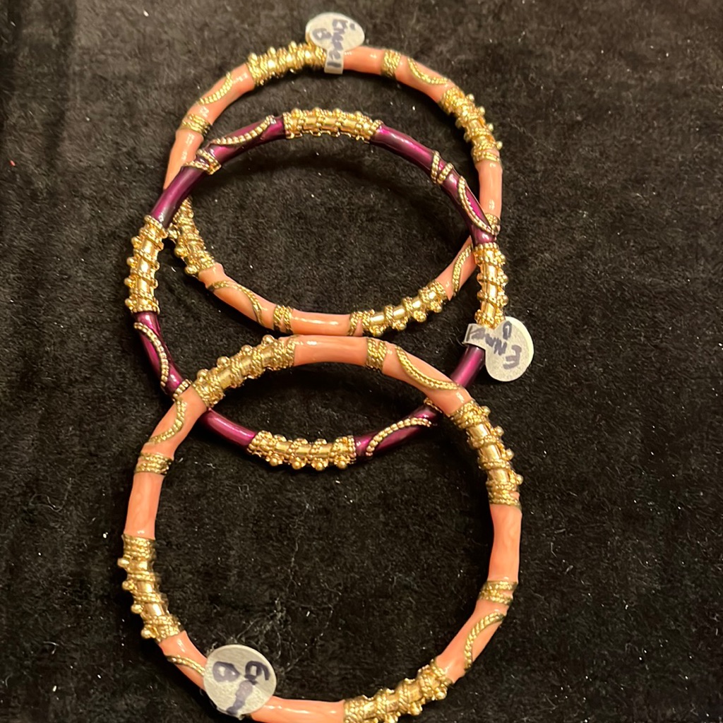 Three Enamel And Gold Vermeil Bangle Bracelets 39$